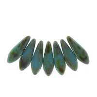 Czech Glass Daggers beads 5x16mm Turquoise dark travertin 63030-86805